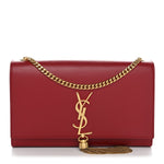 Smooth Calfskin Medium Classic Monogram Kate Tassel Satchel Lipstick Red