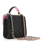Lambskin Quilted Bi-Color Top Handle Clutch With Chain Black Pink