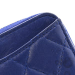 Lambskin Quilted Zip Around Coin Purse Wallet Blue