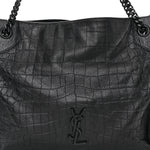 Calfskin Crocodile Embossed Monogram Medium Niki Shopping Bag Black