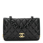 Lambskin Resin Quilted Wallet On Chain WOC Black