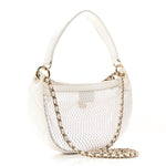 Mesh Shiny Lambskin Chain Hobo White