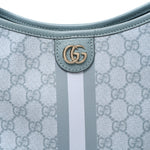 GG Supreme Monogram Textured Dollar Calfskin Web Small Ophidia Bucket Shoulder Bag Dusty Blue