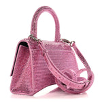 Strass Suede Hourglass Top Handle Bag XS Pink