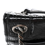 Patent Crocodile Embossed Lambskin Monogram Medium Niki Chain Satchel Black