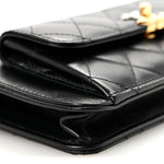 Lambskin Quilted Front Pocket Clutch With Chain Black