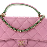 Lambskin Quilted Flap Phone Holder With Chain Lilac Light Green