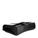 Shiny Calfskin Monochrome Crocodile Embossed Hourglass Chain Bag Black