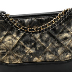 Metallic Crumpled Goatskin Quilted Small Gabrielle Hobo Black Gold