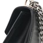 Saffiano Cuir Calfskin Monochrome Envelope Flap Chain Shoulder Bag Black