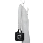 Yarn Raffia Effect Crochet Logo Embroidered Small Tote Bag Black