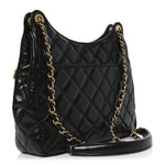 Shiny Crumpled Calfskin Quilted Wavy CC Hobo Black