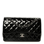 Patent Quilted Jumbo Double Flap Black