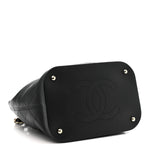 Calfskin Stitched Chain Top Handle Bucket Bag Black