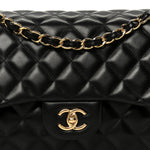 Lambskin Quilted Jumbo Double Flap Black