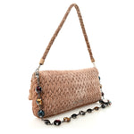 Velvet Matelasse Crystal Chain Shoulder Bag Cammeo