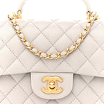 Lambskin Quilted Mini Top Handle Rectangular Flap Grey