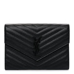 Grain De Poudre Matelasse Chevron Monogram Monochrome Envelope Clutch Black