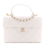 Caviar Quilted Medium Retro Twist Top Handle Flap White