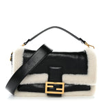 Lambskin Sheepskin Fur Large Baguette Black