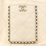 Calfskin Quilted Fringe Small Shopping Bag White