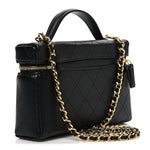 Goatskin Quilted Top Handle Slim Vanity With Chain Black