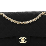 Jersey Quilted Medium Bijoux Chain Double Flap Black