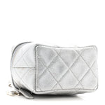 Metallic Caviar Quilted Mini Top Handle Vanity With Chain Silver