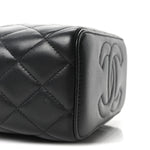Lambskin Quilted Small Top Handle Vanity Case With Chain Black
