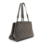 Metallic Goatskin Quilted Large City Rock Shopping Bag Silver