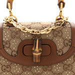 New Canvas Charisma Calfskin Crystal GG Monogram Small Bamboo 1947 Top Handle Bag Camel Ebony