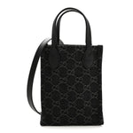 Denim Cuoio Harness GG Monogram Mini Ophidia Tote Bag Black Medium Grey