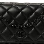 Pearly Lambskin Quilted Wallet On Chain WOC So Black