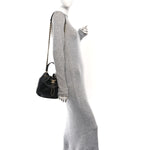 Shiny Lambskin Quilted Fashion Therapy Bucket Drawstring Bag Black