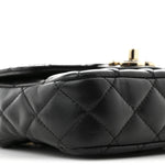 Lambskin Resin Quilted Mini Heart Square Flap Black