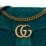 Velvet Matelasse Small GG Marmont Shoulder Bag Pavone Cyan
