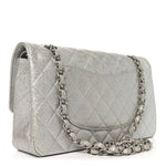 Glittered Metallic Caviar Quilted Medium Double Flap Silver