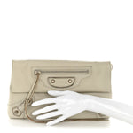Chevre Silver Metallic Edge Hardware Envelope Clutch Gris Glace
