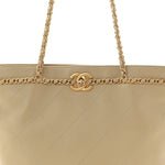 Calfskin Stitched Small Shopping Tote Dark Beige