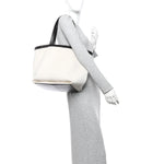 Canvas Mix Nappa Intrecciato Medium Flip Flap Tote Natural Fondant