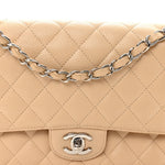 Caviar Quilted Medium Double Flap Beige Clair