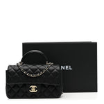 Lambskin Quilted Mini Top Handle Rectangular Flap Black