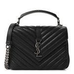 Sheepskin Matelasse Chevron Monogram Medium College Bag Black