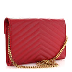 Grain De Poudre Matelasse Chevron Monogram Chain Wallet Red