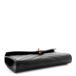 Lambskin Chevron Quilted Top Handle Envelope Clutch Black