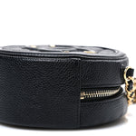 Caviar Quilted Round Filigree Crossbody Black