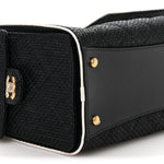 Braided Raffia Calfskin Small Chanel 25 Handbag Black White
