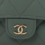 Caviar Quilted Phone Holder Wallet on Removable Chain Light Blue