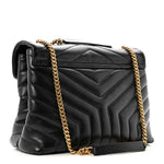 Calfskin Y Quilted Monogram Medium Loulou Chain Satchel Black