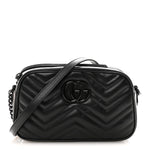 Calfskin Matelasse Monochrome Small GG Marmont Chain Shoulder Bag Black